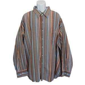 U.S. POLO ASSN. 4XL Striped Long Sleeve Tan & Blue Cotton Button Down Shirt Top